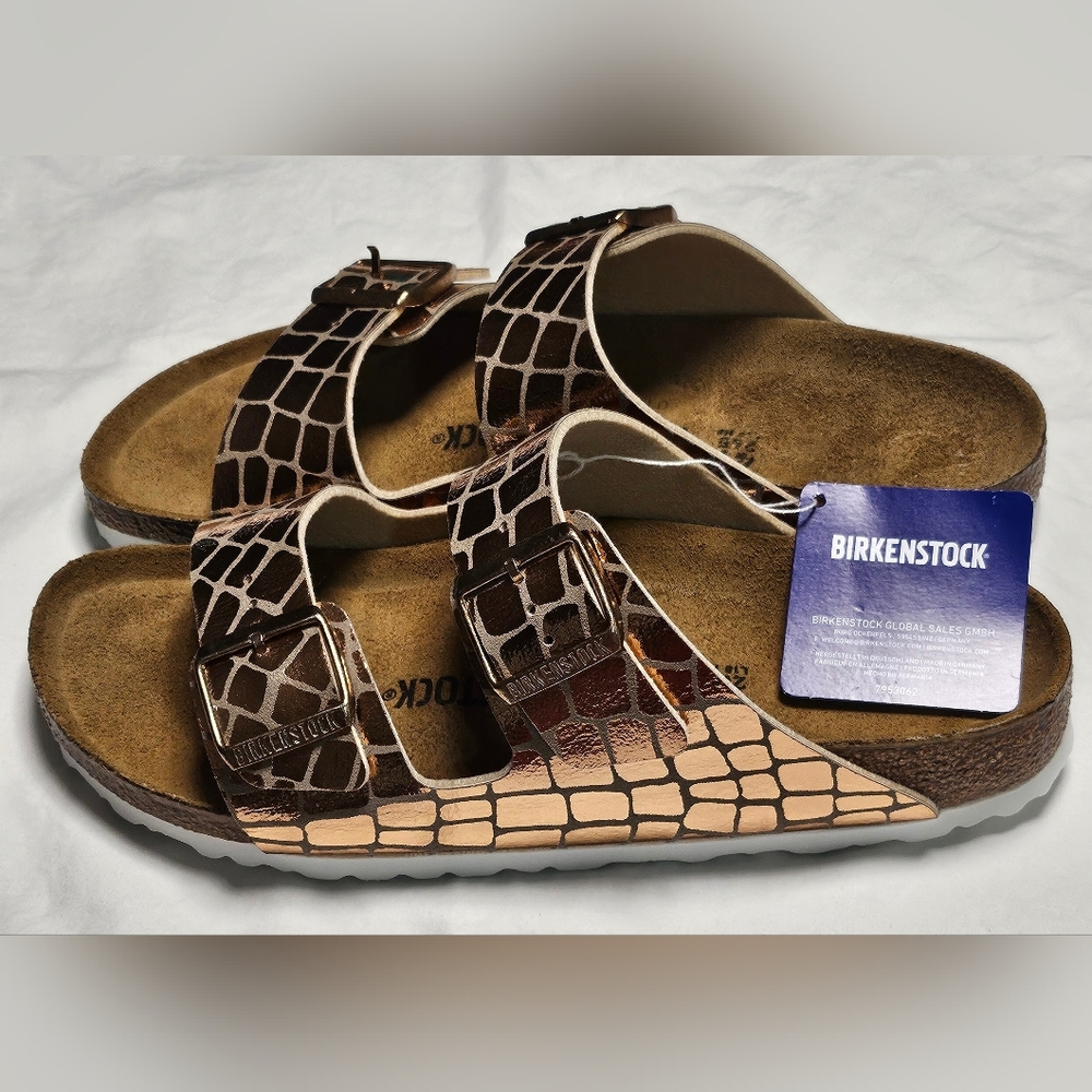 Birkenstock Arizona Gator Gleam Sandals Womens Size 41 / US 10  Copper NWT - Picture 7 of 11